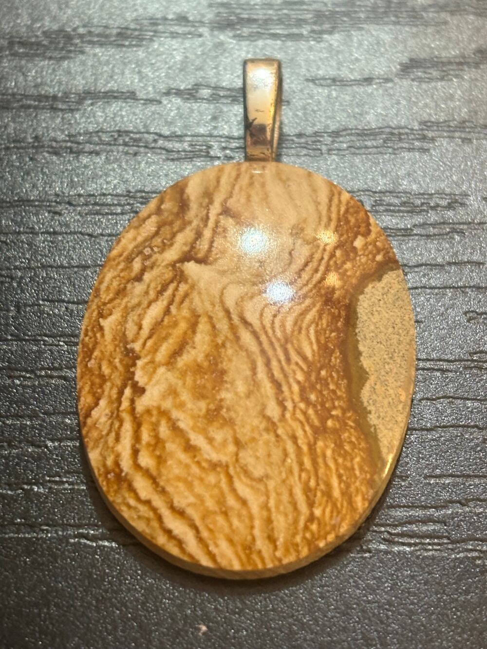 Picture Jasper Oval Pendant Silver Tone